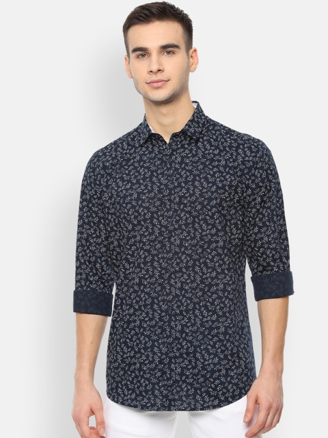 

V Dot Men Navy Blue Slim Fit Floral Printed Casual Shirt