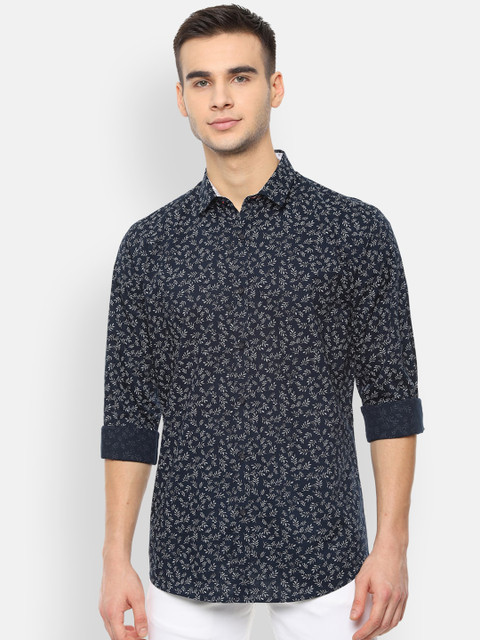 

V Dot Men Navy Blue Slim Fit Printed Casual Shirt
