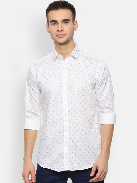 

V Dot Men White Slim Fit Printed Casual Shirt