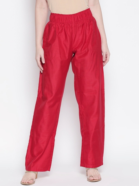 

Desi Weavess Women Red Regular Fit Solid Parallel Trousers