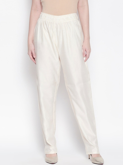 

Desi Weavess Women White Regular Fit Solid Regular Trousers