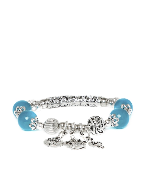 

ZeroKaata Silver-Plated Blue Elasticated Charm Bracelet