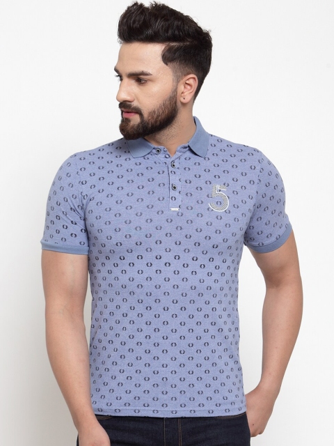 

Global Republic Men Blue Printed Polo Collar T-shirt