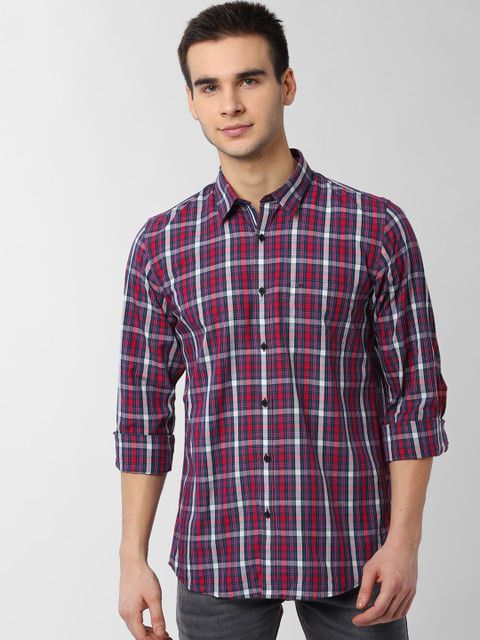 

Peter England Casuals Men Red & Blue Slim Fit Checked Casual Shirt