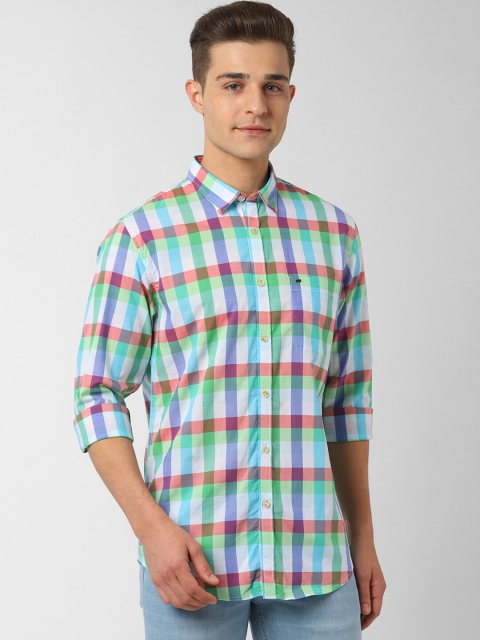 

Peter England Casuals Men White & Green Slim Fit Checked Casual Shirt