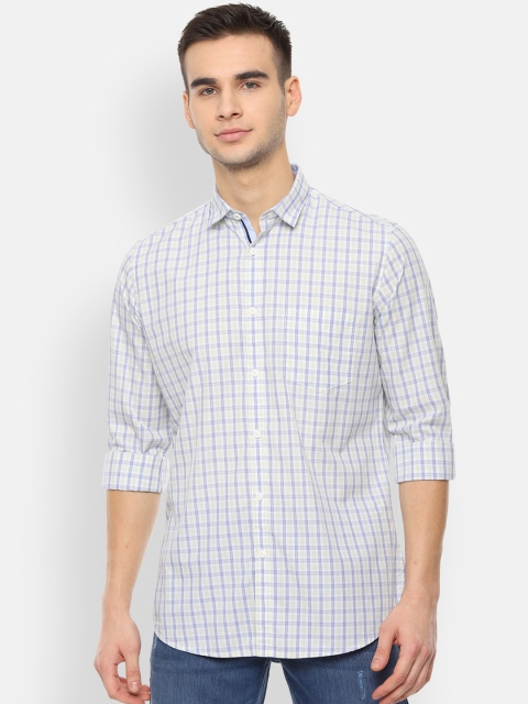

Van Heusen Sport Men White & Navy Blue Slim Fit Checked Casual Shirt