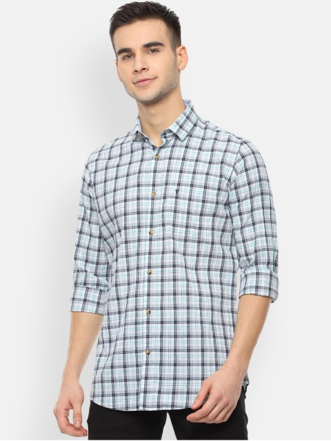 

Van Heusen Sport Men White & Navy Blue Slim Fit Checked Casual Shirt