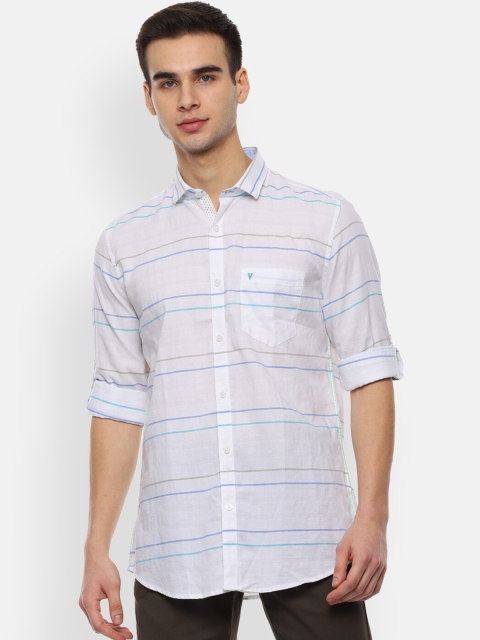 

Van Heusen Sport Men White & Blue Slim Fit Striped Casual Shirt