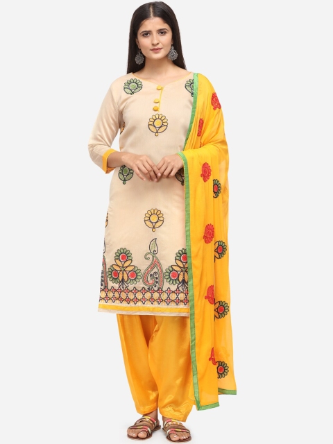 

mf Beige & Yellow Silk Blend Unstitched Dress Material