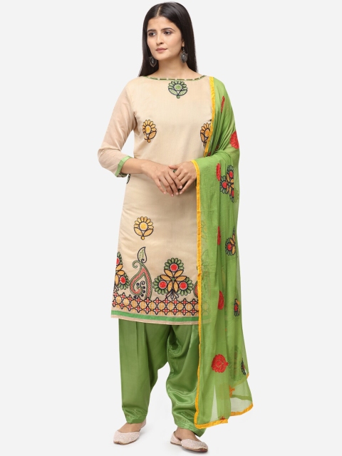 

mf Beige & Green Silk Blend Unstitched Dress Material