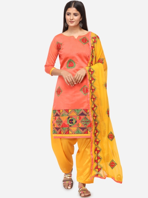 

mf Peach & Yellow Silk Blend Embroidered Unstitched Dress Material