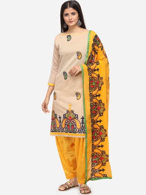 

mf Beige & Yellow Silk Blend Unstitched Dress Material