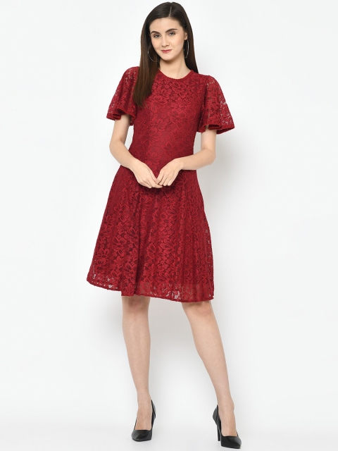 

Latin Quarters Women Maroon Self Design Fit and Flare Dress
