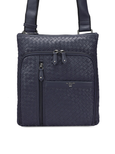 

Da Milano Men Navy Blue Solid Leather Messenger Bag