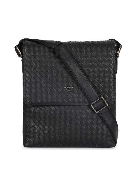 

Da Milano Men Black Textured Leather Messenger Bag