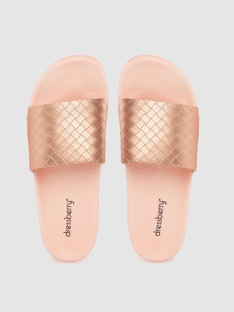 

DressBerry Women Rose Gold-Toned Textured Sliders