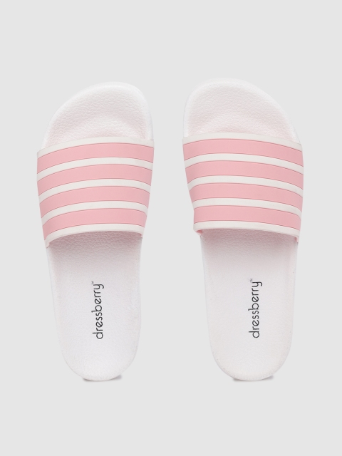 

DressBerry Women White & Pink Striped Slider Flip Flops
