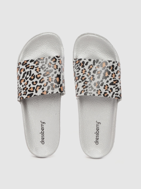 

DressBerry Women Grey & Beige Leopard Printed Sliders