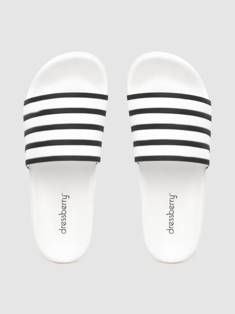 

DressBerry Women White & Black Striped Sliders