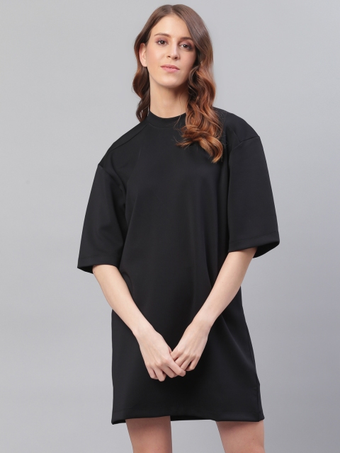 Bhaane Women Black Solid T-shirt Dress