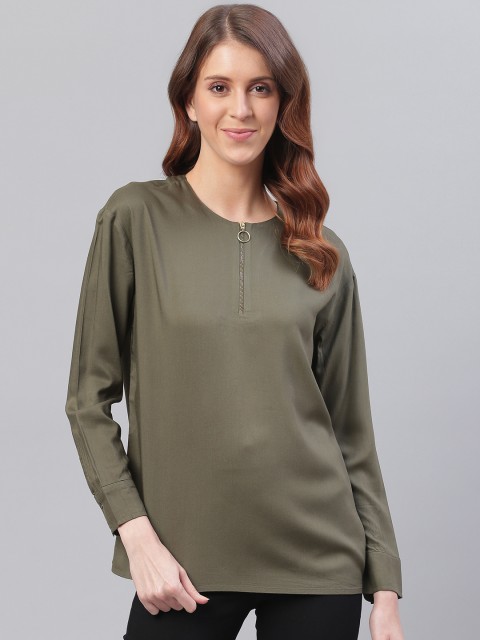 

Bhaane Women Olive Green Solid Top