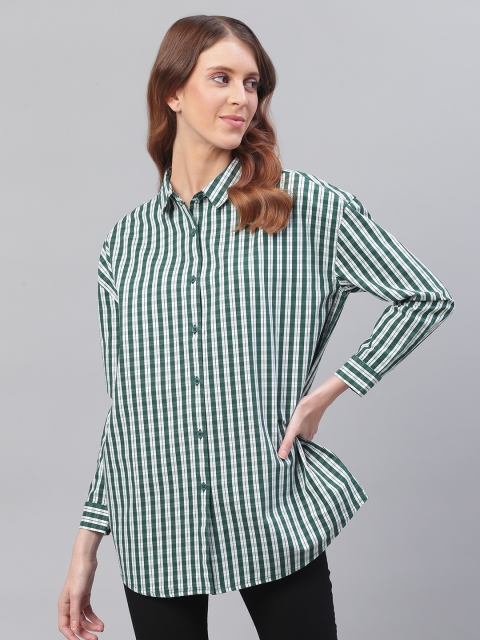 

Bhaane Women Green & White Regular Fit Checked Casual Shirt