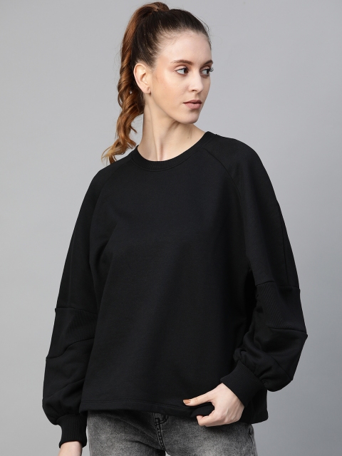 

Bhaane Women Black Solid Raglan Sleeves Sweatshirt