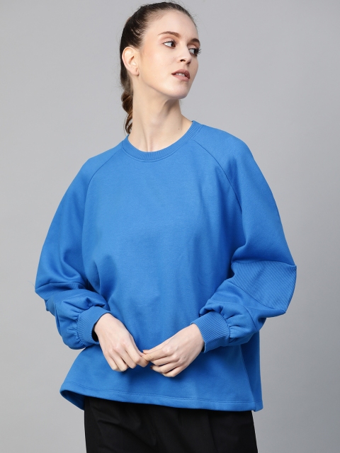 

Bhaane Women Blue Solid Raglan Sleeves Sweatshirt