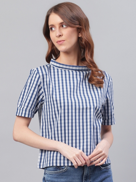 

Bhaane Women Blue & White Checked Top