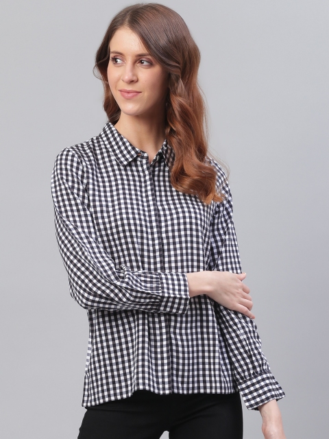 

Bhaane Women Black & White Regular Fit Checked Casual Shirt