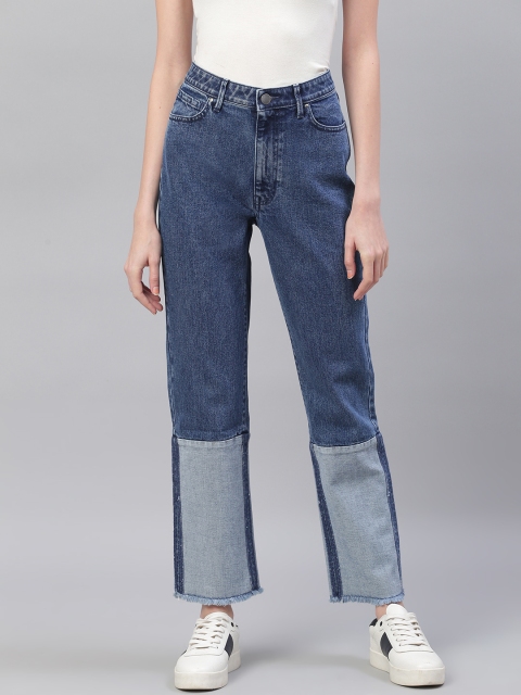

Bhaane Women Navy Blue Straight Fit Patchwork Mid-Rise Clean Look Jeans