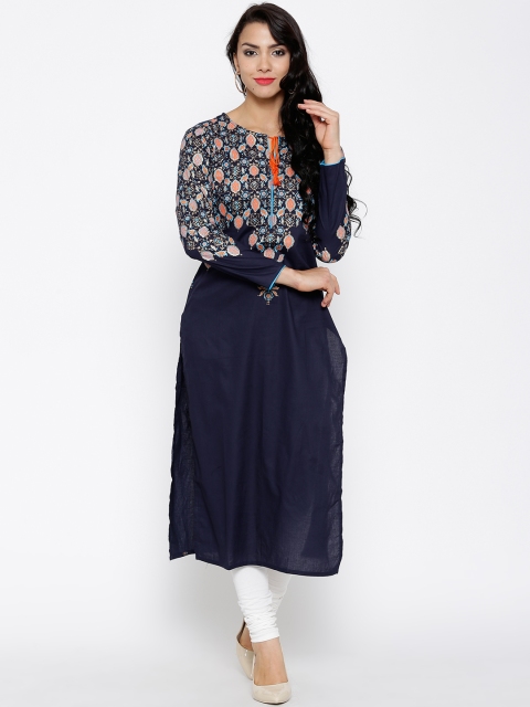 

Vishudh Navy Printed Kurta, Navy blue
