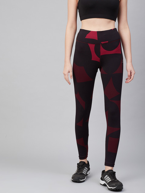 

Alcis Women Black & Red Printed Training Tights