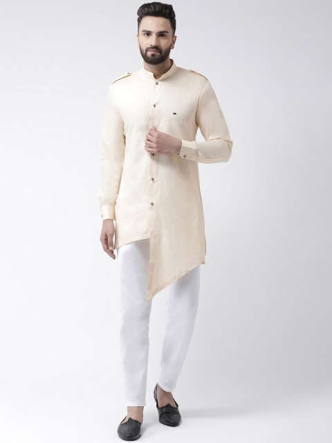 

I Know Men Beige & White Solid Asymmetric Kurta with Pyjamas