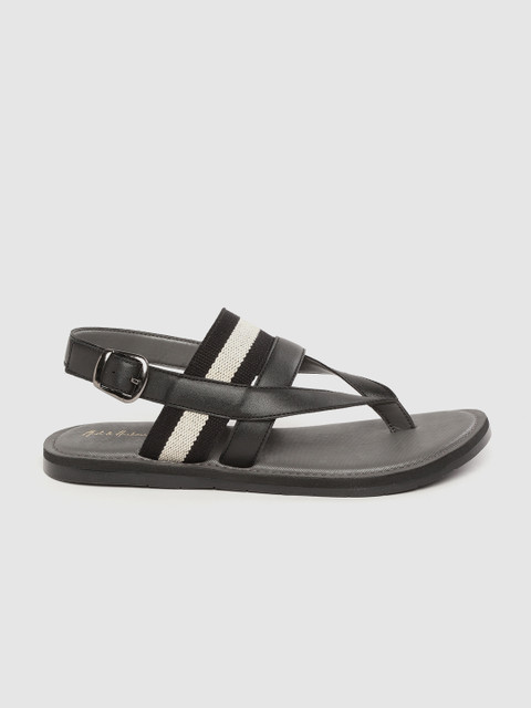 

Mast & Harbour Men Black & White Striped Comfort Sandals