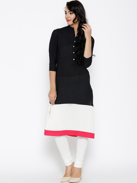 

Vishudh Women Black & White Panelled Semi-Sheer Kurta