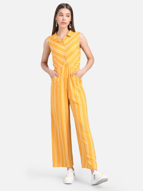 

The Dry State Women Mustard & White Striped Basic Jumpsuit