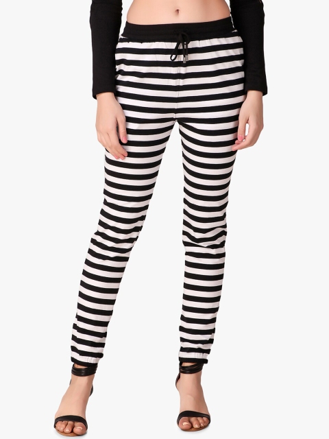

Texco Women Black & White Slim Fit Striped Joggers