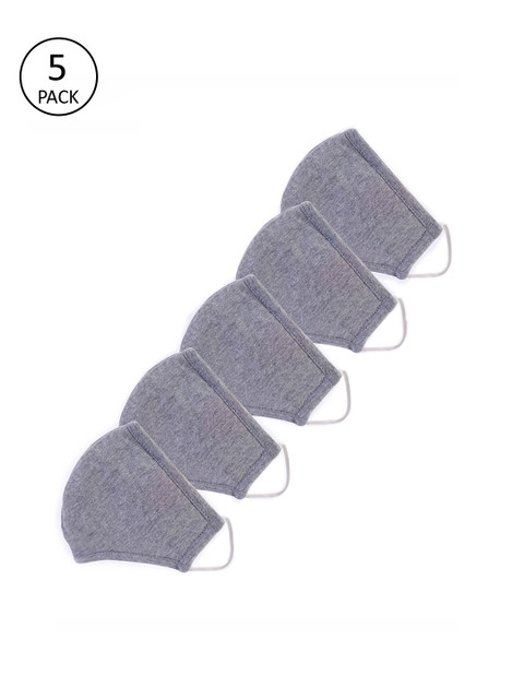 

CHROME & CORAL 5 Pcs 3-Ply Premium Washable Reusable Masks With Add-On Filter, Grey