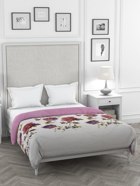 

Clasiko White & Pink Floral Mild Winter 233 GSM Reversible Double Bed Comforter