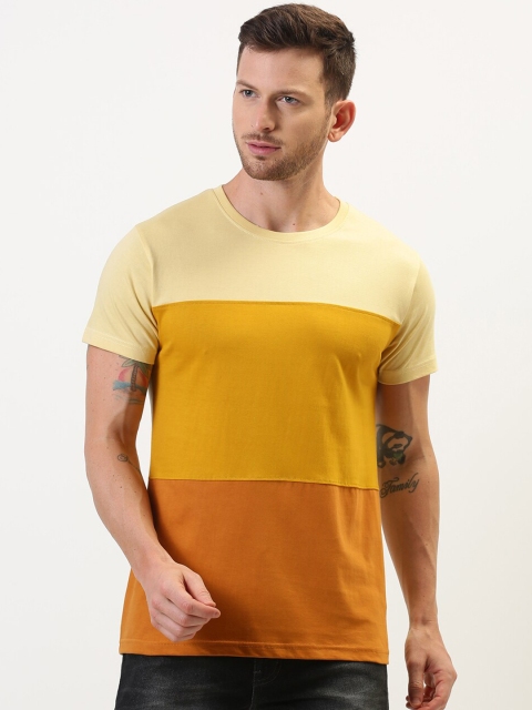 

DILLINGER Men Yellow Colourblocked Round Neck Pure Cotton T-shirt