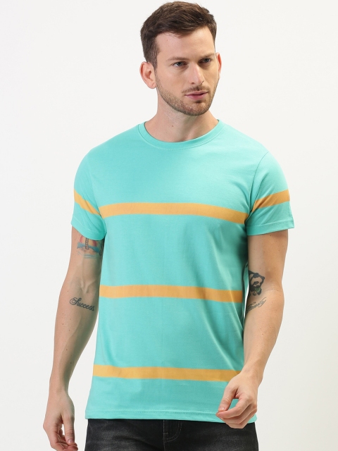 

DILLINGER Men Green Striped Round Neck Pure Cotton T-shirt