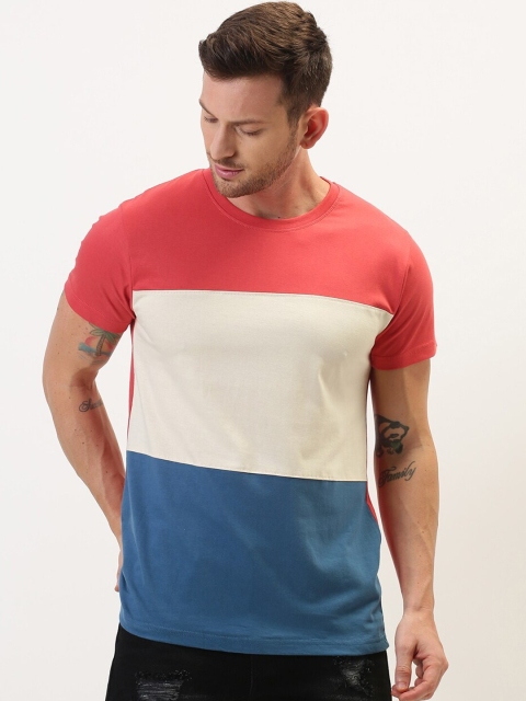 

DILLINGER Men Red Colourblocked Round Neck Pure Cotton T-shirt