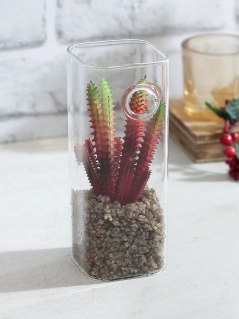 

TAYHAA Red & Green Artificial Plant With Glass Pot