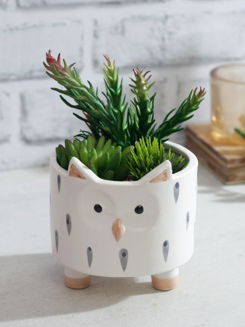 

TAYHAA Green & White Artificial Succulent Plant With Ceramic Pot