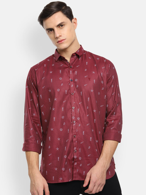 

V Dot Men Maroon Slim Fit Printed Casual Shirt