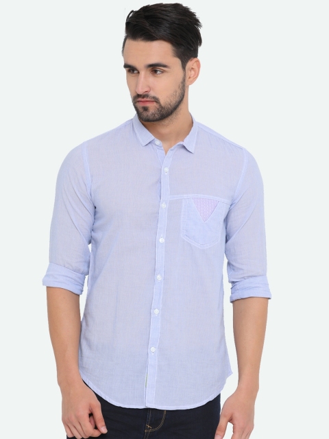 

WITH Men Blue Slim Fit Striped Casual Shirt