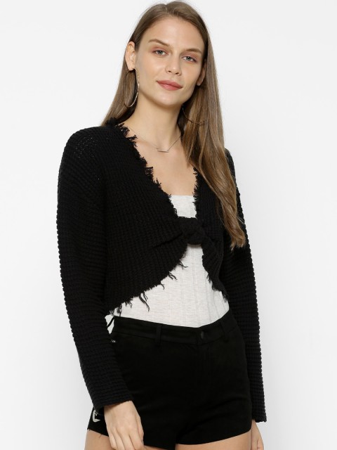 

FOREVER 21 Women Black Solid Cardigan Sweater