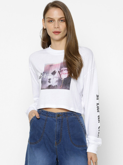 

FOREVER 21 Women White Printed Top