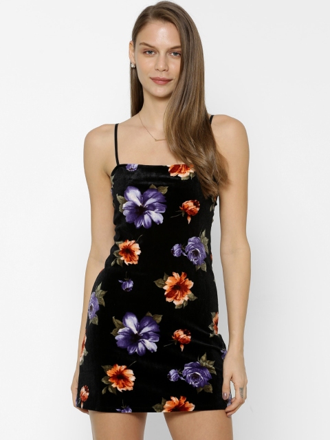 

FOREVER 21 Women Black Printed Velvet Bodycon Dress
